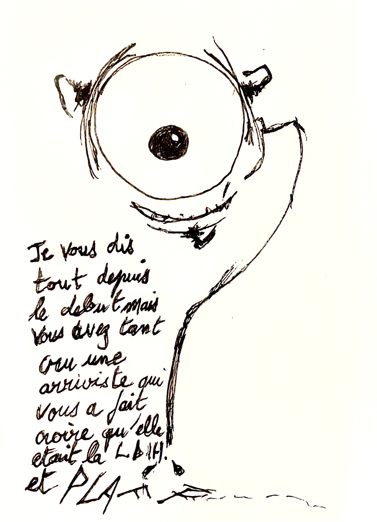 Ichabod Slug parle dans un dessin manuscrit